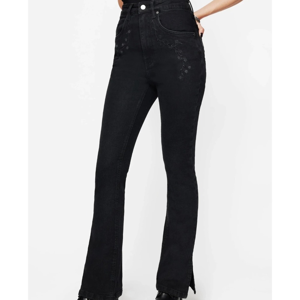 NWT Disturbia Vera Baby Boot Split Hem Flared Jeans In Black Women's Size US 32